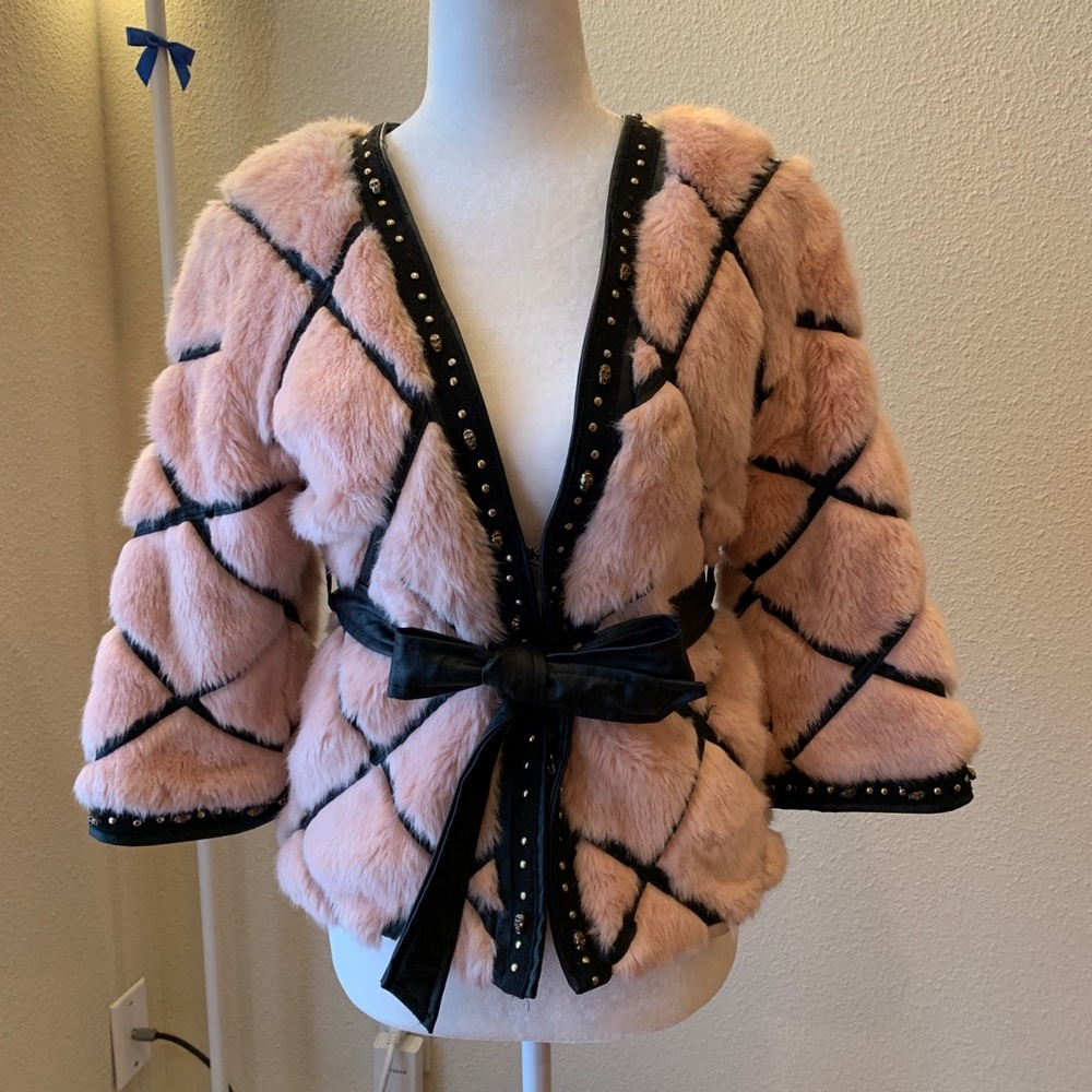 Party pink faux fur jacket S